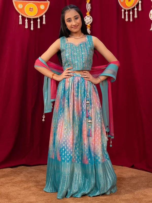 Alluring silk blue lehenga choli for girls