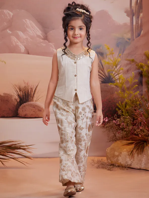 Alluring white silk palazzo salwa suit for girls