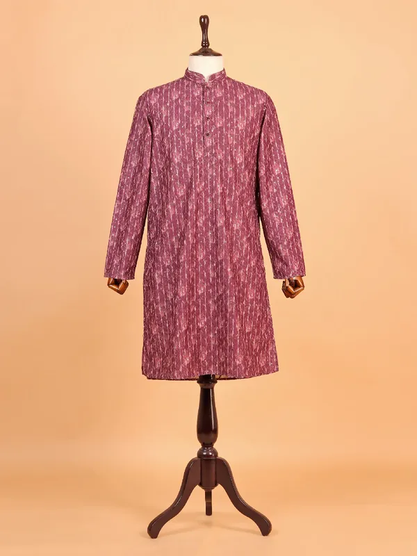 Alluring wine cotton kurta suit for men