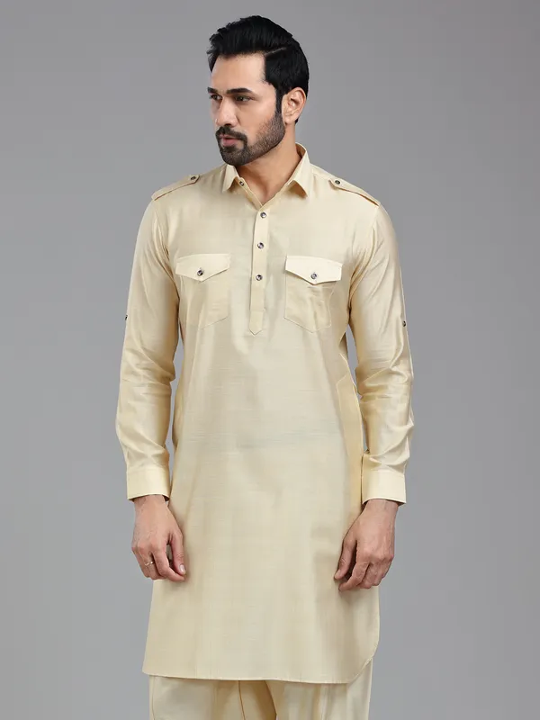 Almond beige full sleeve pathani kurta