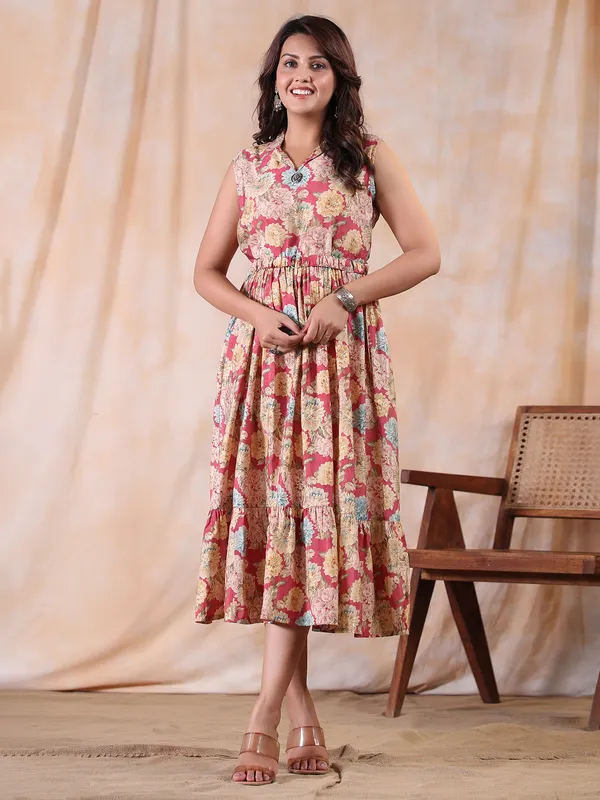Amaazing dark pink cotton printed kurti
