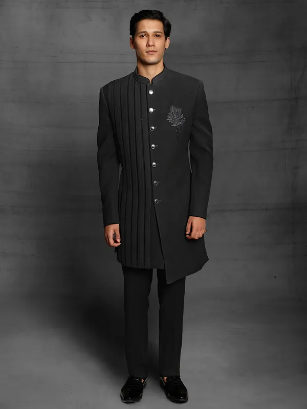 Amazing black color terry rayon indo-western for wedding event