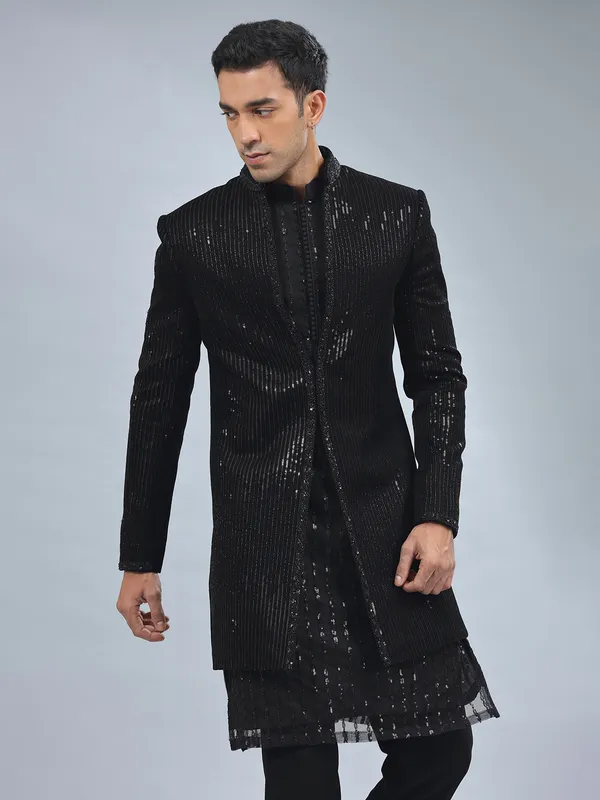 Amazing black terry rayon indowestern
