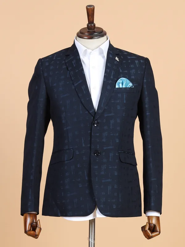 Amazing dark blue printed terry rayon blazer