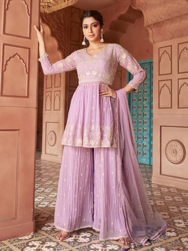 Amazing light purple georgette palazzo suit