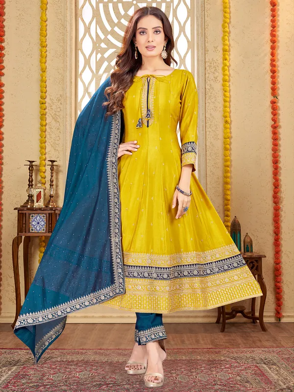 Amazing mustard yellow silk salwar suit with dupatta