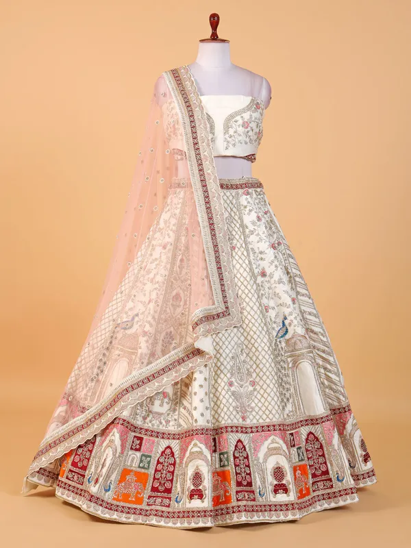 Amazing off-white raw silk lehenga choli