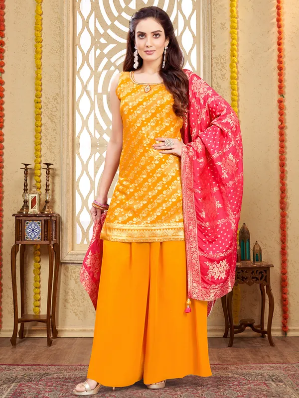Amazing orange silk palazzo salwar suit