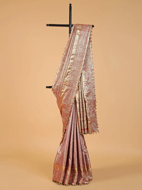 Amazing peach kanjivaram silk saree