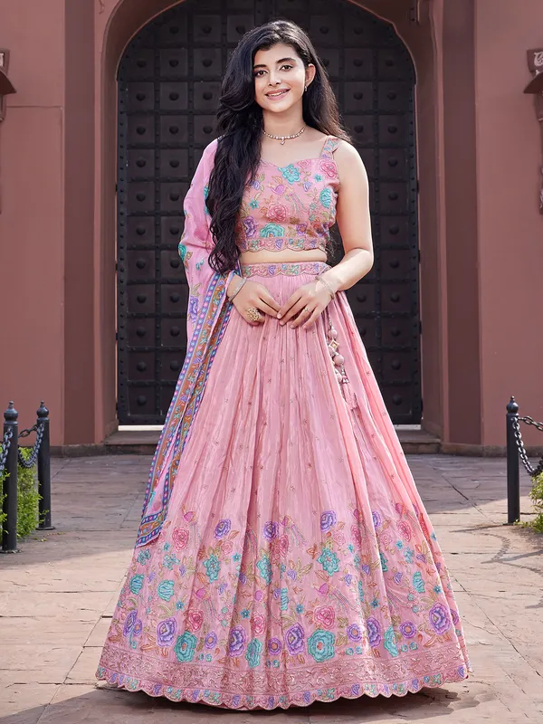 Amazing pink lehenga choli in silk