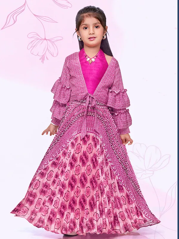 Amazing pink printed jacket style lehenga choli