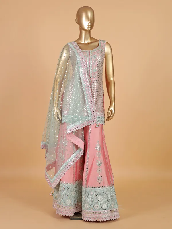 Amazing pink silk palazzo salwar suit