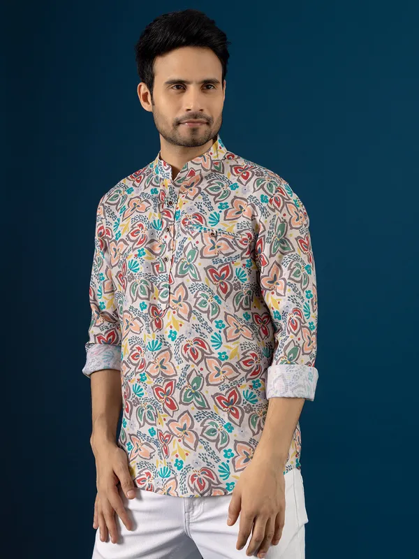 Amazing printed grey cotton kurta