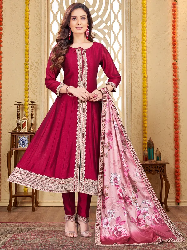 Amazing rani color silk salwar suit