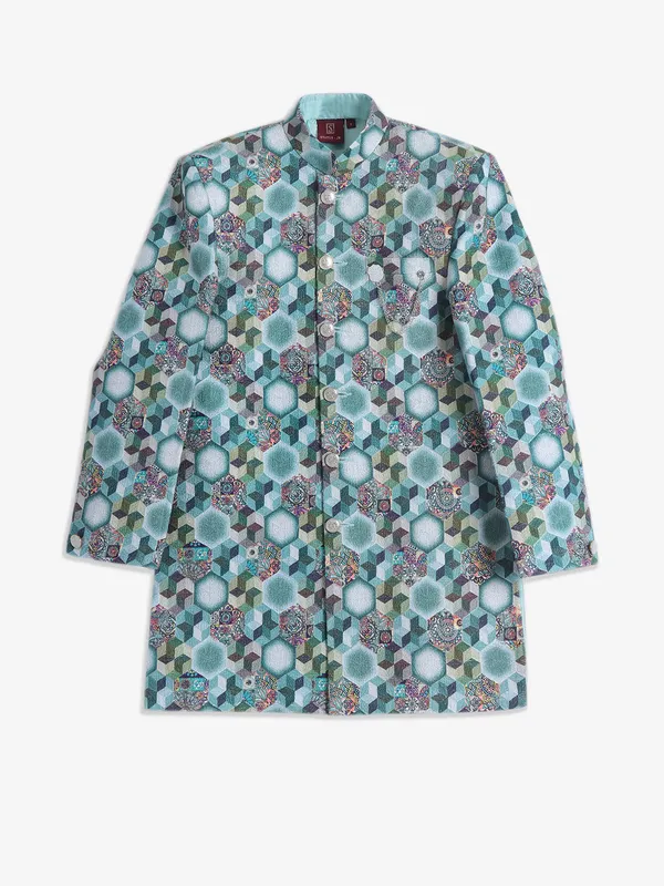 Amazing sea green printed indowestern