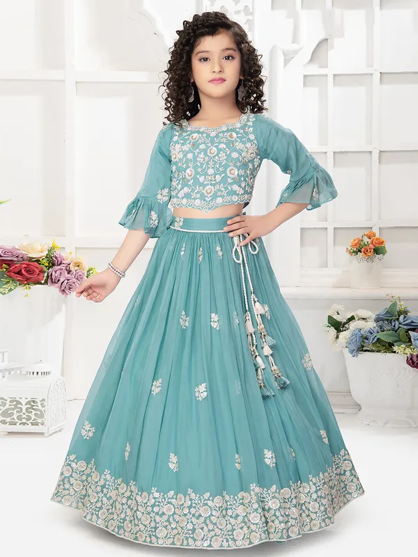 Amazing sky blue georgette wedding lehenga choli