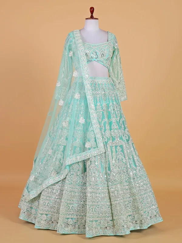 Amazing sky blue net lehenga choli