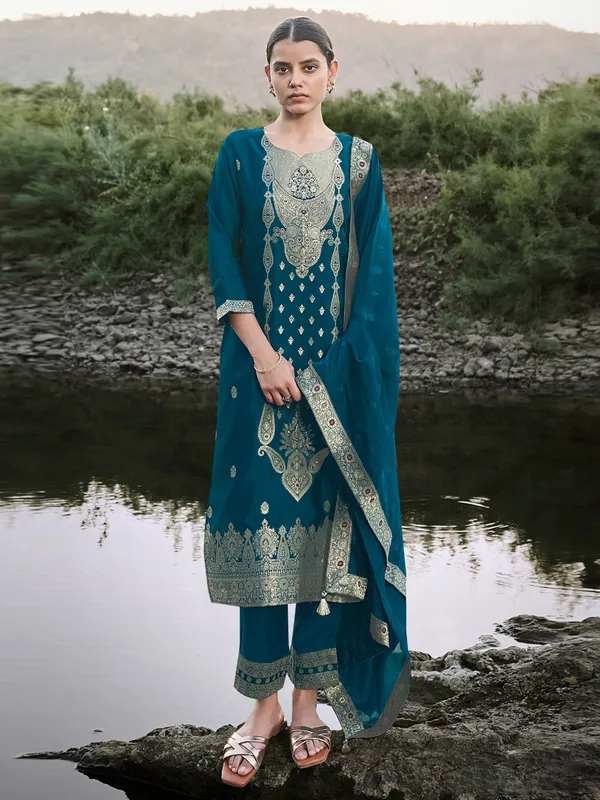 Amazing teal blue kurti set with dupatta