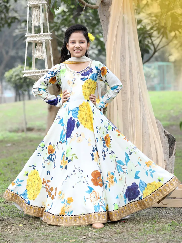Amazing white printed anarkali suit