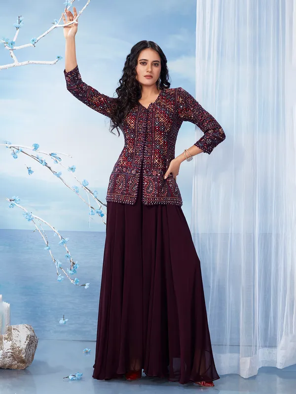 Amazing wine georgette palazzo salwar suit