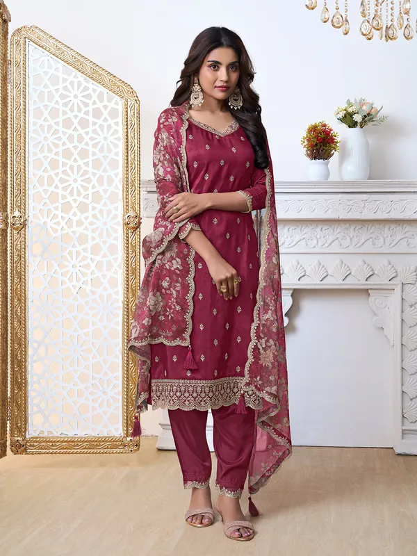 Amazing wine silk salwar suit