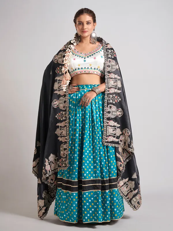 Aqua and black silk navratri chaniya choli