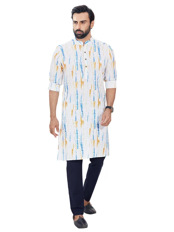 Aqua and white cotton kurta suit for festive