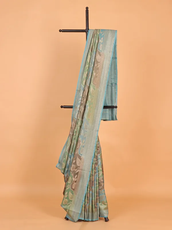 Aqua blue silk saree with zari work
