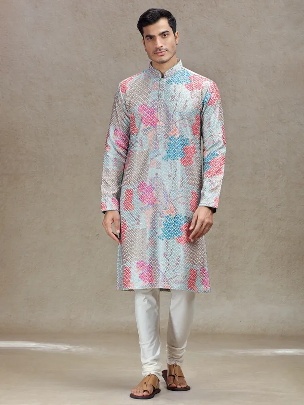 Aqua effortless elegance tussar silk printed kurta suit