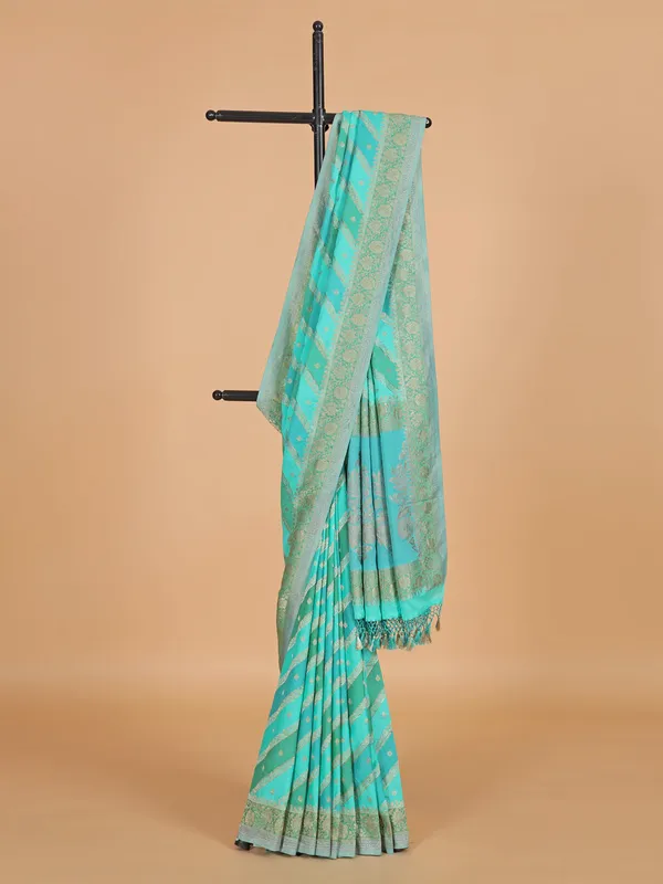 Aqua festive wear silk saree