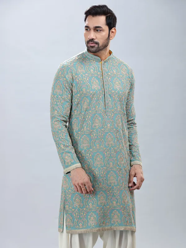 Aqua georgette kurta set with matching