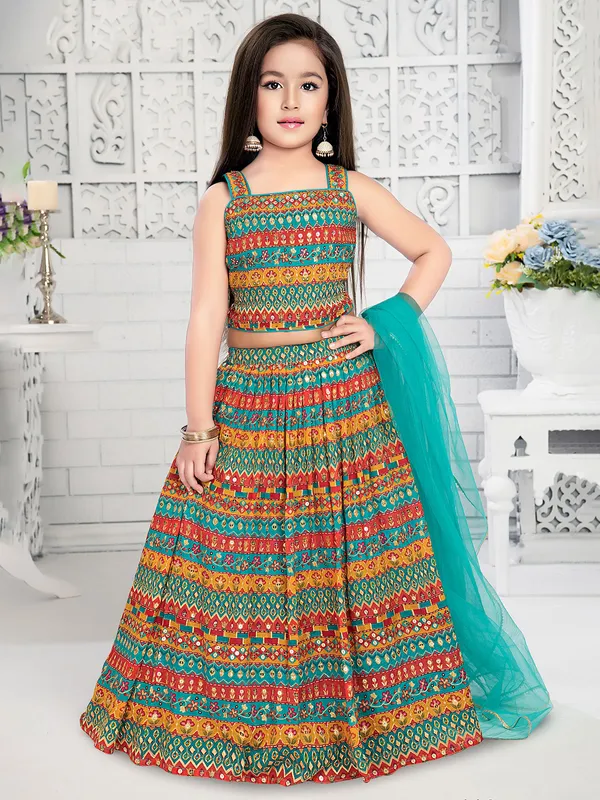 Aqua georgette lehenga choli in printed