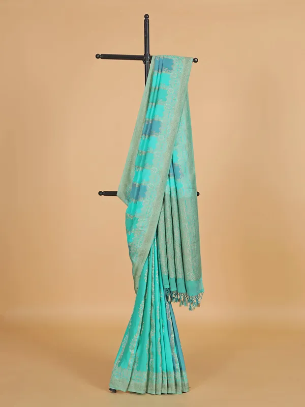 Aqua georgette wedding wear saree