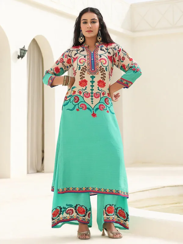 Aqua printed crepe kurti set