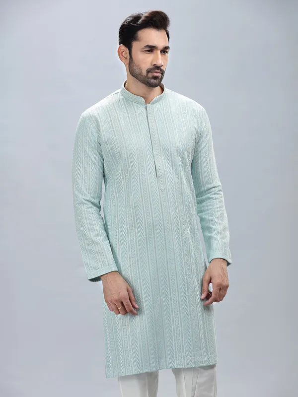 Aqua shade georgette kurta set for men