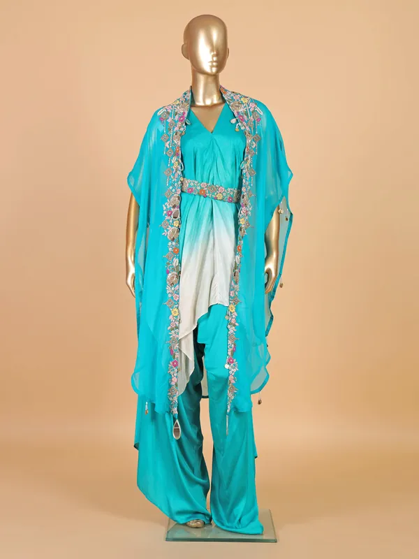 Aqua silk palazzo salwar suit