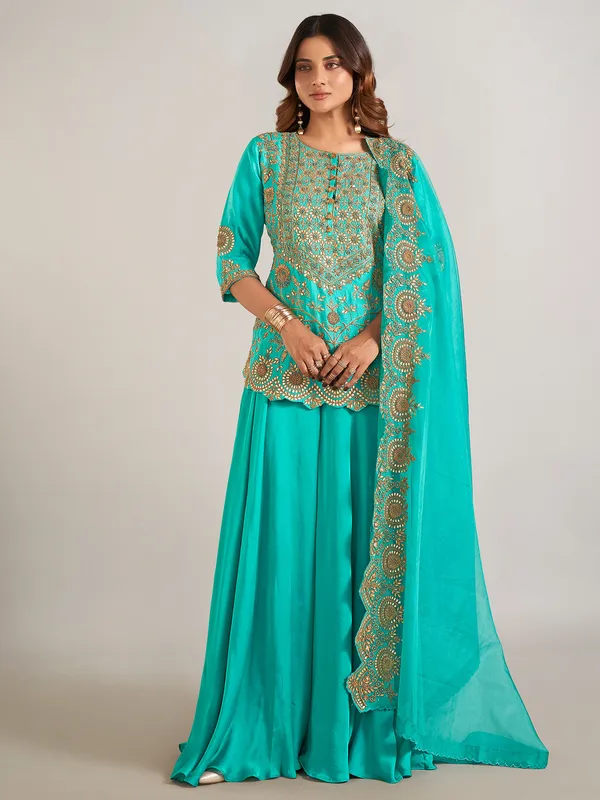 Aqua silk palazzo suit for wedding