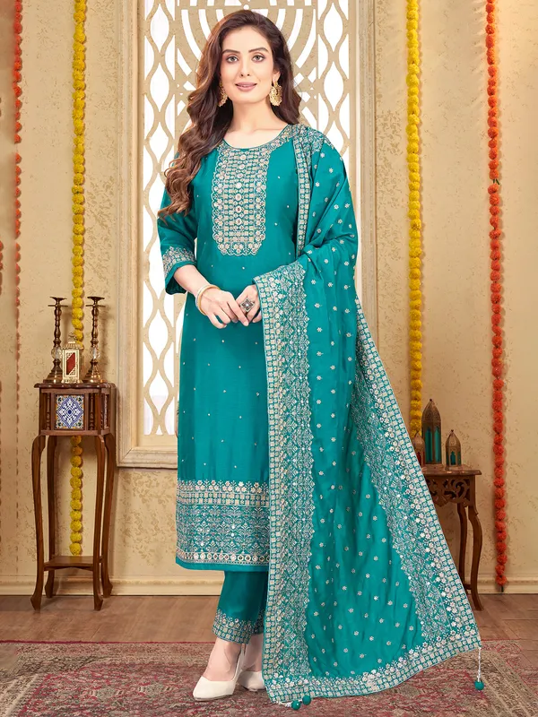 Aqua silk salwar suit for wedding