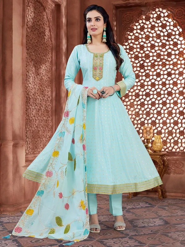 Aqua silk salwar suit for women