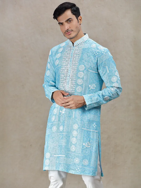 Aqua tranquil elegance tussar silk kurta suit