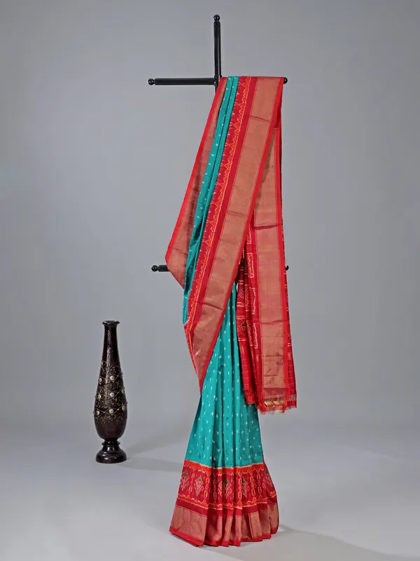 Aqua zari weaving patola silk saree for celebrations