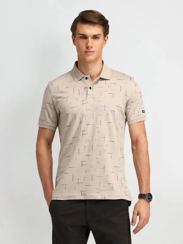 ARROW beige printed pattern polo t-shirt