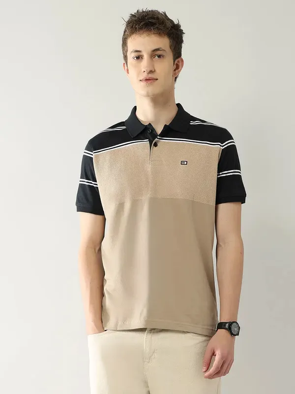 ARROW light brown printed mens polo t-shirt