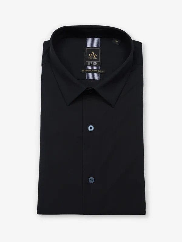 ARROW navy plain cotton brooklyn fit shirt