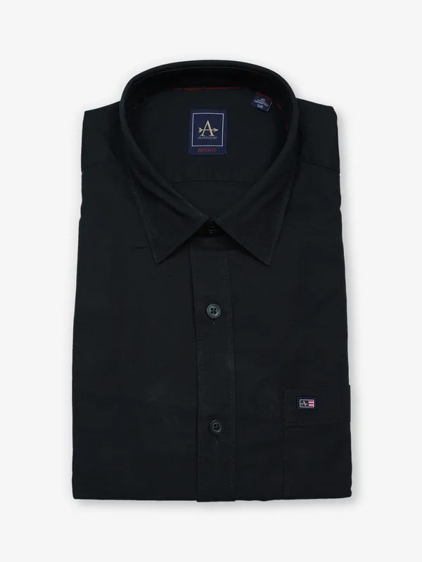 ARROW plain charcoal grey cotton shirt
