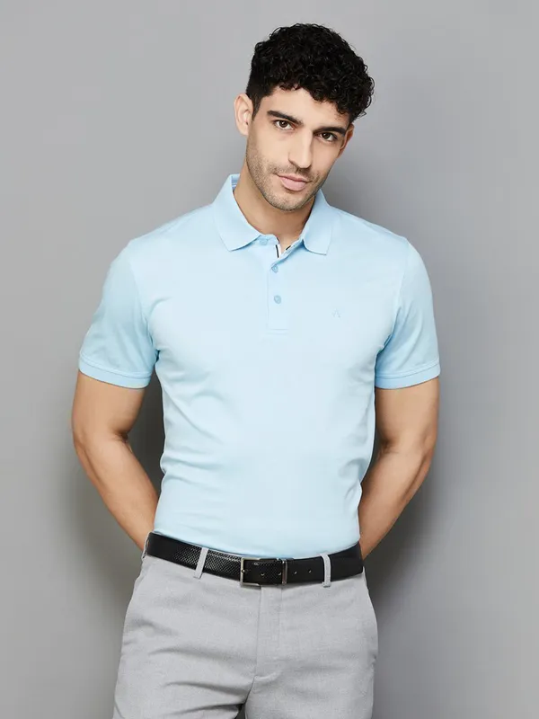 ARROW plain sky blue slim fit cotton t-shirt