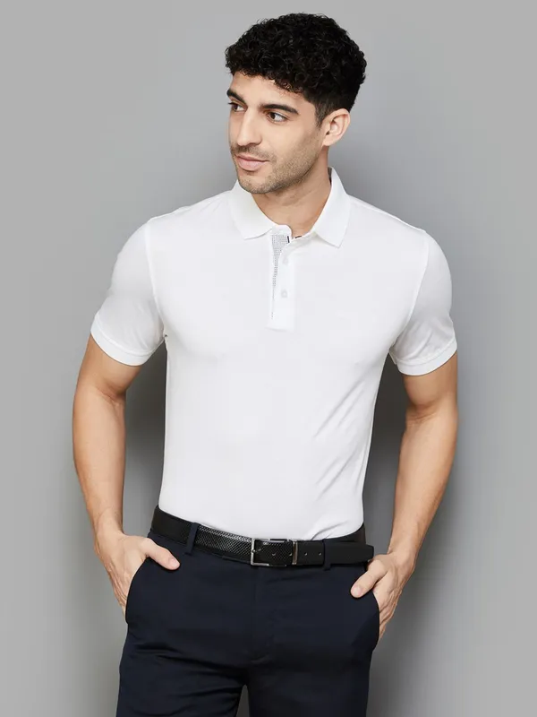 ARROW  plain white cotton casual slim fit t-shirt