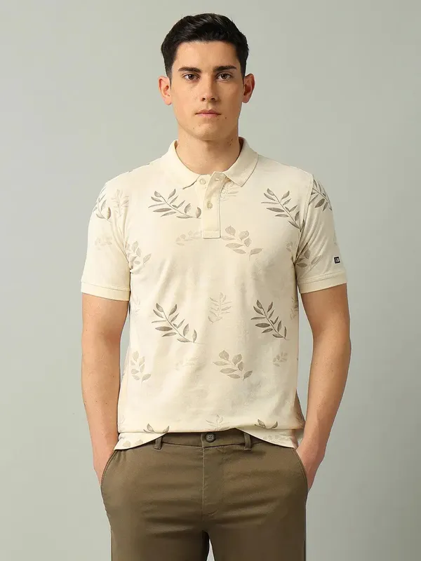 ARROW printed cream cotton polo t-shirt for men