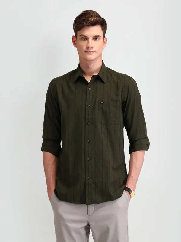 ARROW SPORT olive stripe shirt for men