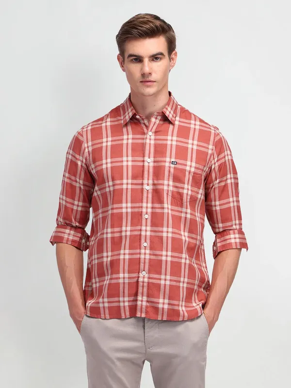 ARROW SPORT peach checkered casual shirt